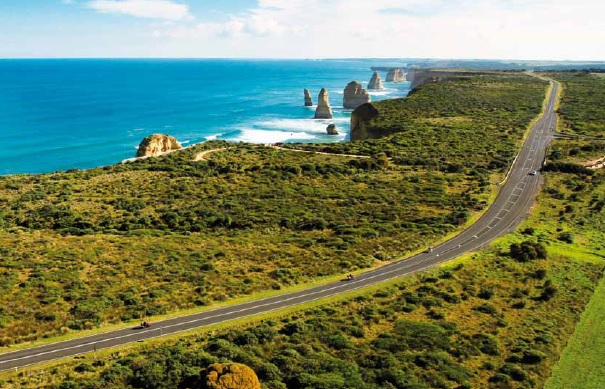 Great Ocean Road with Twelve Apostles visible in background